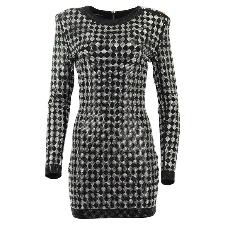 lokalisere Perfekt Tilståelse Balmain Embellished Stretch Jersey Mini Dress FR 42 UK 14 For Sale at  1stDibs | balmain houndstooth dress
