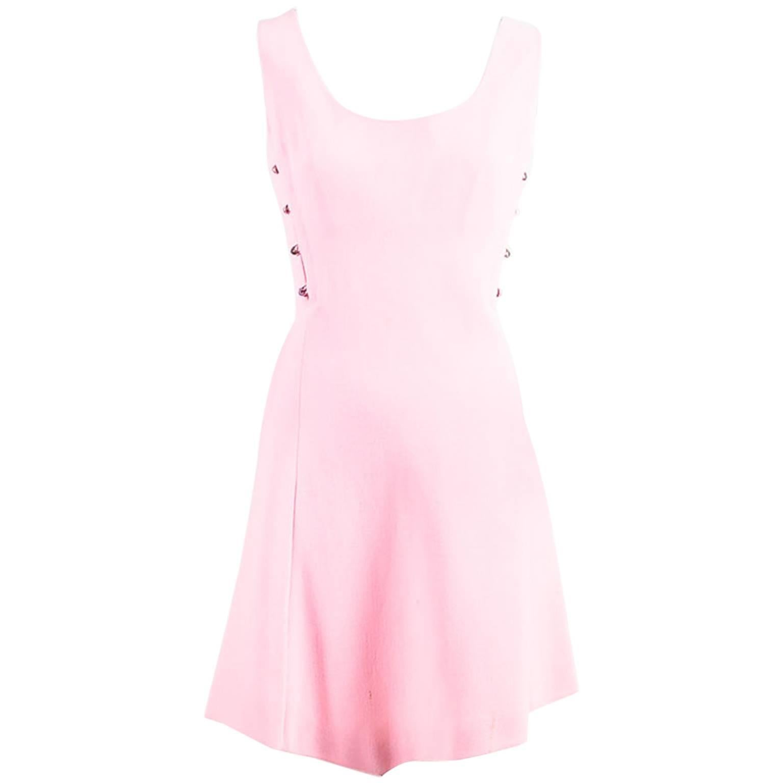 Vintage Gianni Versace Light Pink Crepe Knit Studded Sleeveless A Line Dress For Sale