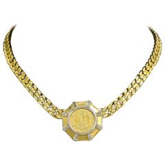 Bulgari Monete Diamond Gold Coin Necklace