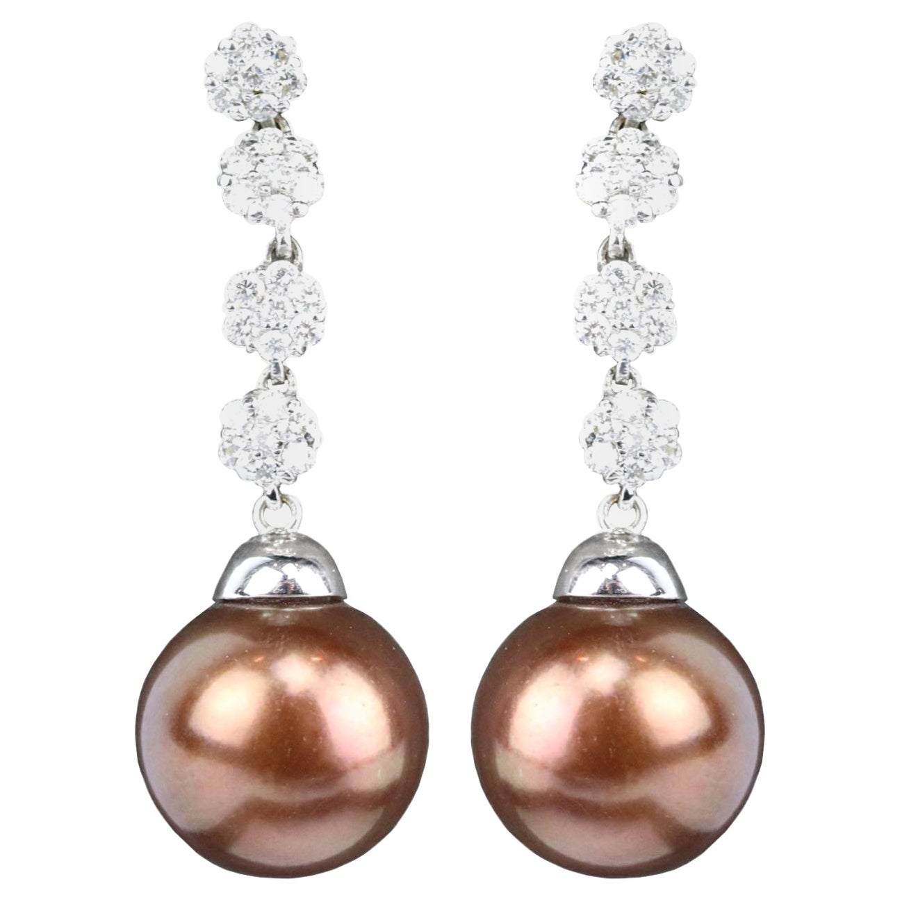 El Mawardy White Gold Diamond And Pearl Drop Earrings  For Sale