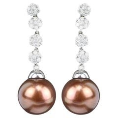 El Mawardy White Gold Diamond And Pearl Drop Earrings 