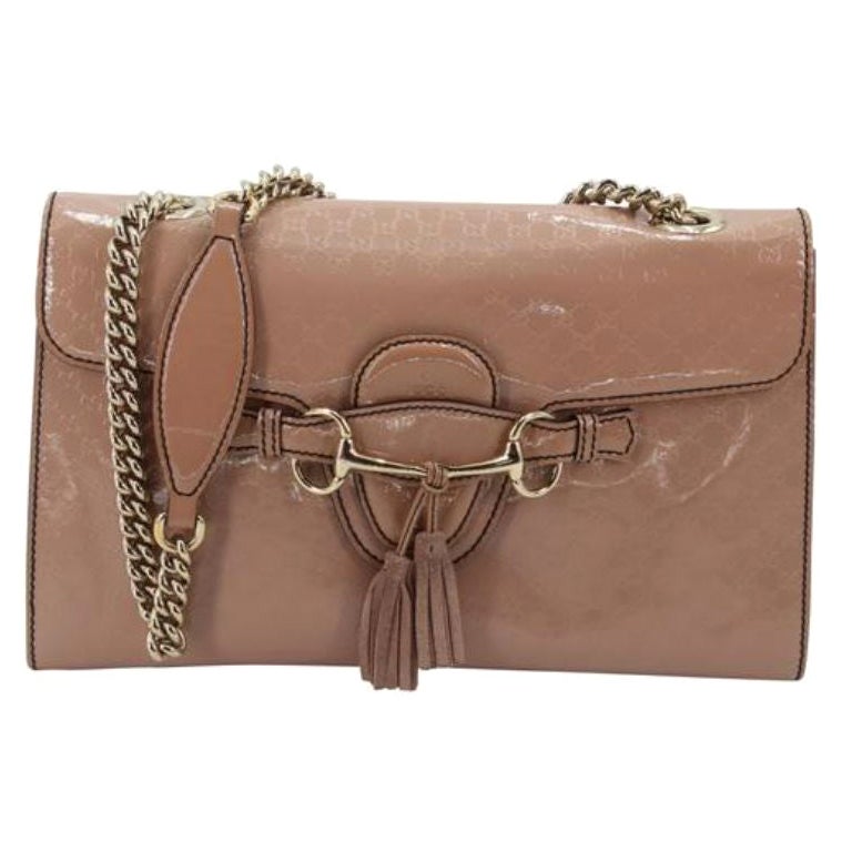 Gucci Chain Emily Medium Beige Patent Leather Shoulder Bag