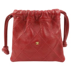 Chanel Red Quilted Lambskin Mini Drawstring Pouch 91ck221s