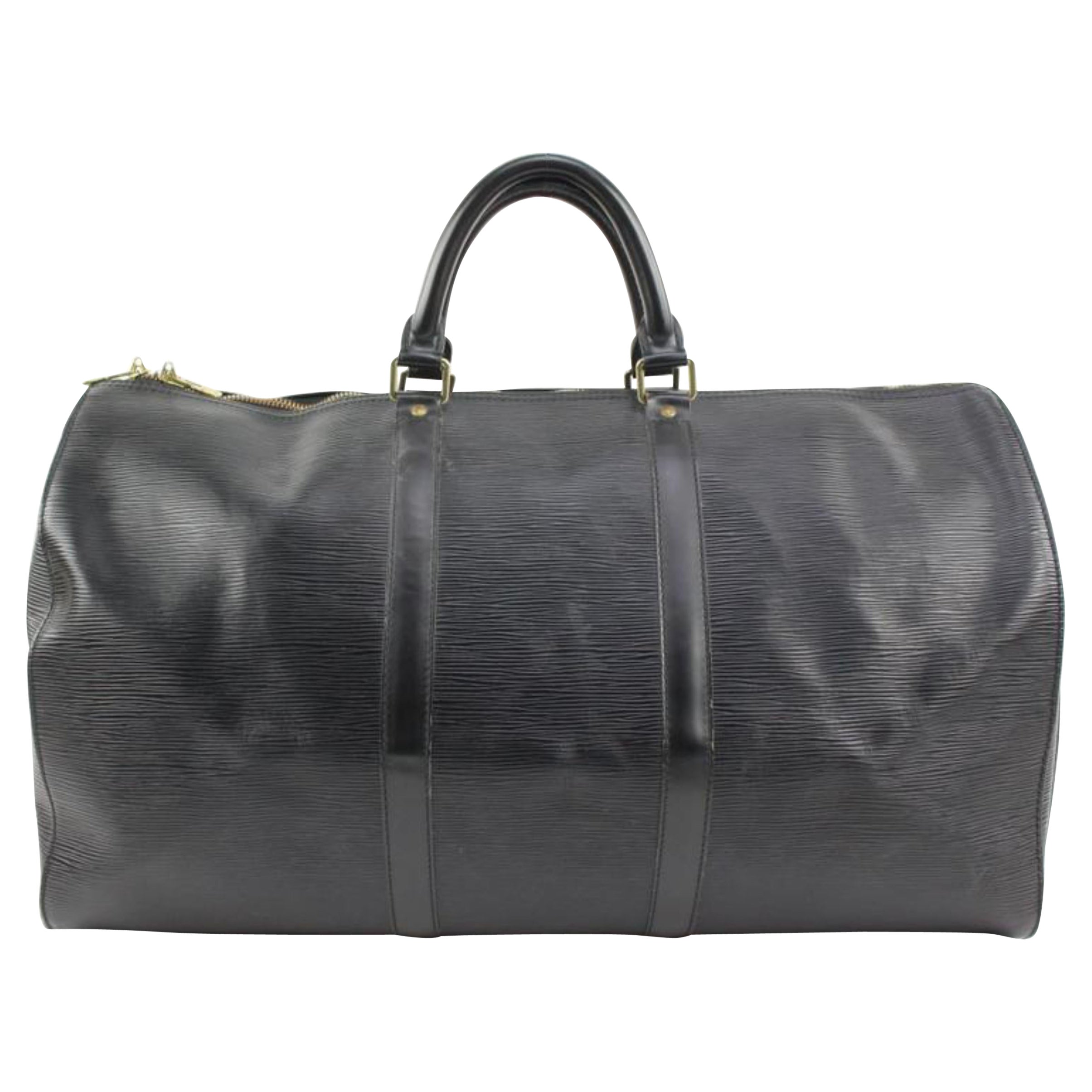 Louis Vuitton Black Epi Leather Noir Keepall 50 Duffle Bag 62lv218s