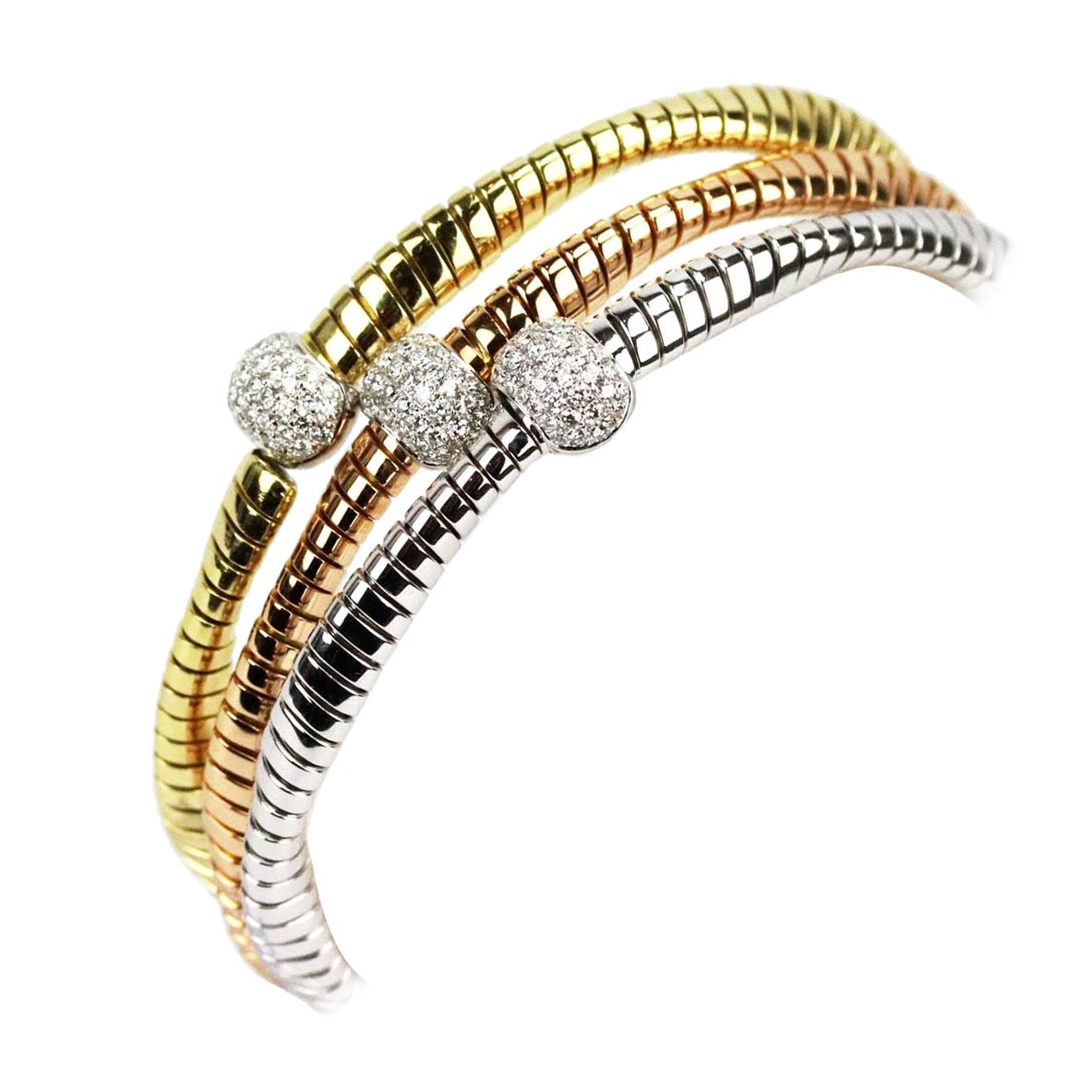 Oro Trend Set Of 3 18K Rose Gold, Gold And White Gold Diamond Bracelets  For Sale