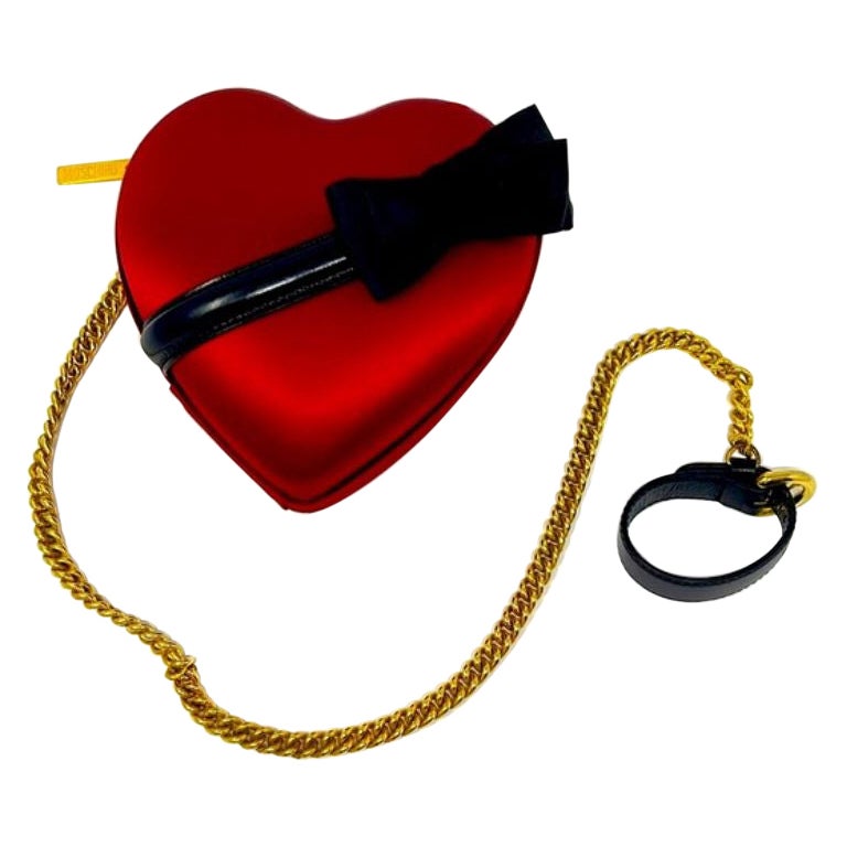 Moschino Amy Weinhouse Red Satin Bow Tie Heart Hand Cuff Bag For Sale