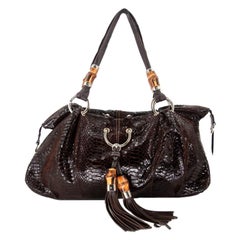 Gucci GG Python Embroider Bamboo with Tassels Leather Shoulder Bag