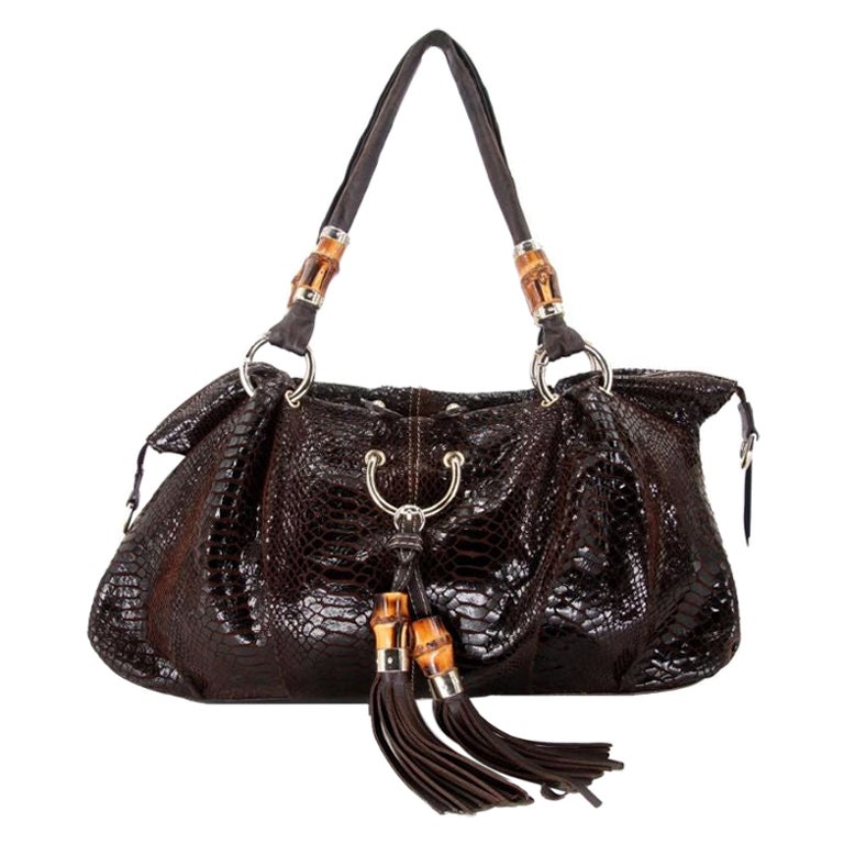 Gucci Python Gg Gucci GG Python Embroider Bamboo with Tassels Leather Handbag For Sale ...