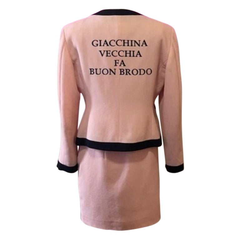 Moschino Cheap Chic Pink Black Wool Crepe Skirt Suit
