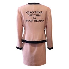 Retro Moschino Cheap Chic Pink Black Wool Crepe Skirt Suit