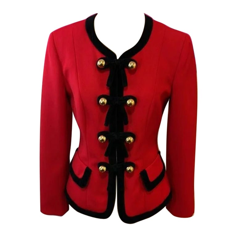Moschino Cheap Chic Red Wool Black Velvet Trim Jacket For Sale