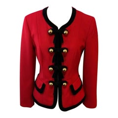 Vintage Moschino Cheap Chic Red Wool Black Velvet Trim Jacket