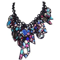 Bill Schiffer  massive abstract necklace with multi color crystals signed  1983