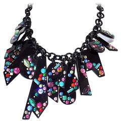 1983 Bill Schiffer  massive abstract necklace with multi color crystals signed  