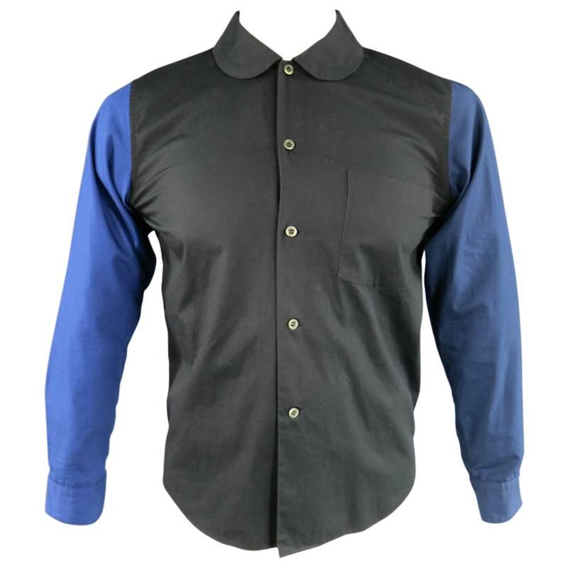COMME des GARCONS Men's Size M Black & Blue Contrast Cotton Long Sleeve Shirt