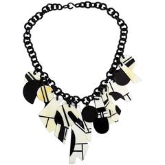 Bill Schiffer black and white bauhaus massive resin  necklace signed 1983