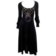 Vintage 1970's Koos Van Den Akker black "peacock" jersey dress sz M