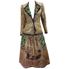 Iconic Koos van den Akker Gold evening  skirt and jacket collage suit  1970's