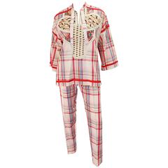 Koos Van Den Akker Vintage Plaid Cotton poplin Pant Suit tunik pants 1970 Koos Van Den Akker Vintage Plaid Cotton poplin Pant Suit tunik pants 1970