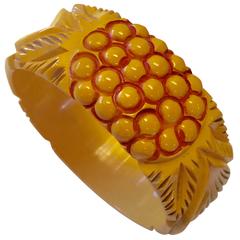 1930s Art Deco Bakelite Carved and Resin Washed Bangle Bracelet 9