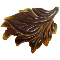 1930s Two-tone Cast Carved Bakelite 2-color Brooch Pin Leaf