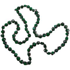 1970's William deLillo Faux Jade and Hematite Seed Bead Necklace