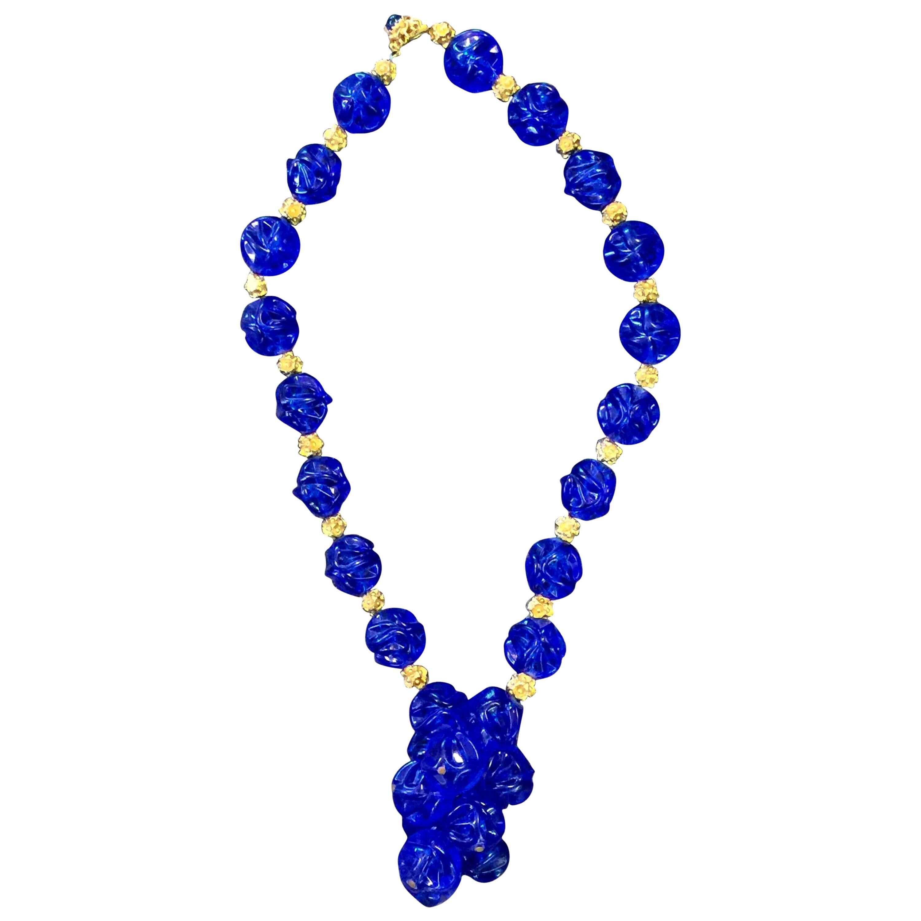 1970s William deLillo Amazing Electric Blue Resin Grape Cluster Necklace For Sale
