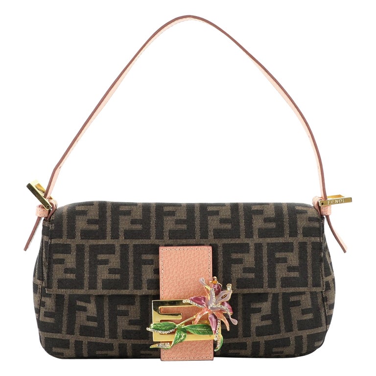 Fendi Baguette Bag Zucca Canvas with Crystal Flower Buckle at 1stDibs