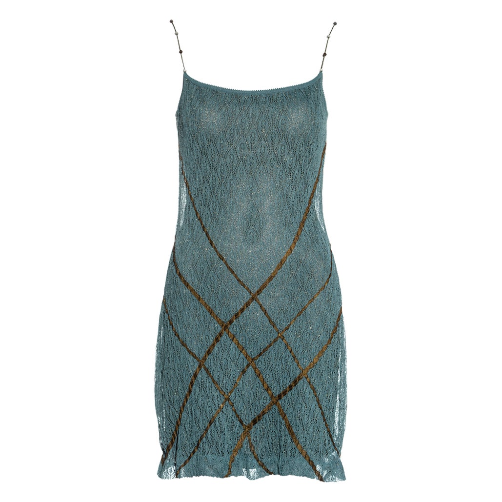 Christian Dior by John Galliano teal double-layered knitted lace dress, ss 1999 For Sale