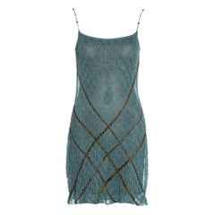 Retro Christian Dior by John Galliano teal double-layered knitted lace dress, ss 1999