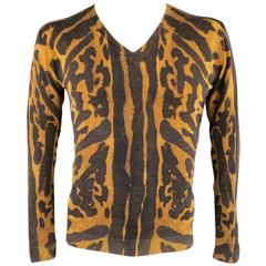 ALEXANDER MCQUEEN Men's Size S Brown Leopard Cheetah Animal Print Wool Pullover