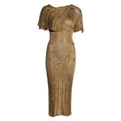 Vintage John Galliano gold ribbon crochet dress, fw 1999