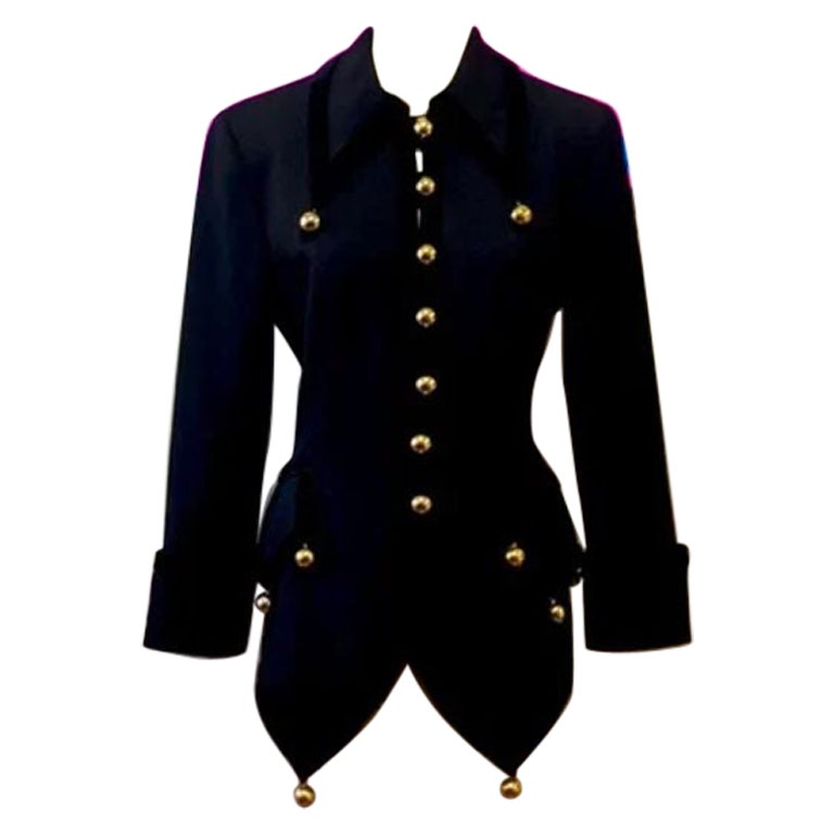 Moschino Cheap Chic Black Vintage Blazer Gold Ball Buttons For Sale