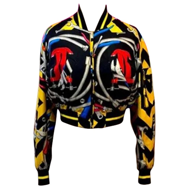 Moschino Couture Silk Bomber Jacket Wrenches For Sale