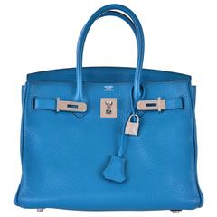 Hermes Birkin Bag 30cm Blue Izmir Palladium Hardware JaneFinds