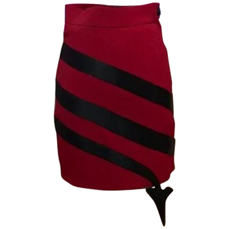 Moschino Couture Red Black Devil Tail Pencil Skirt For Sale