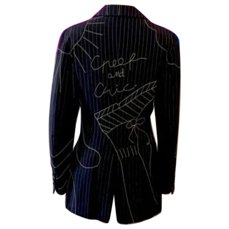 Moschino Cheap Chic Foot Hands Face Pinstripe Blazer For Sale