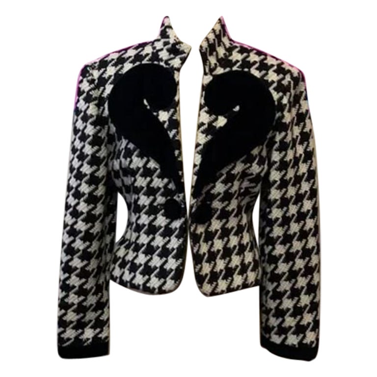 Moschino Black Ivory Houndstooth Jacket For Sale