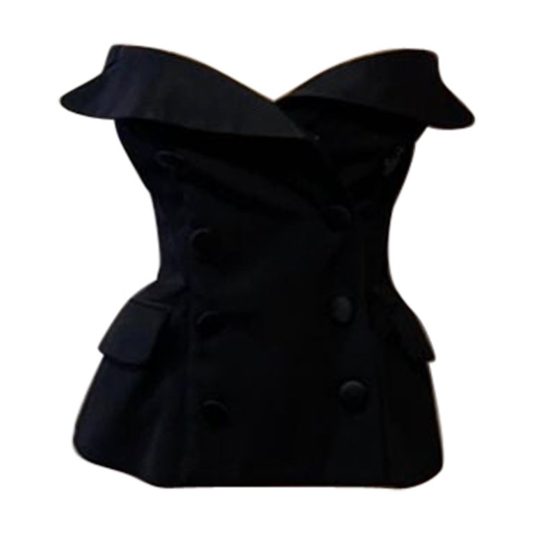 Moschino Couture - Bustier de smoking en laine noire en vente