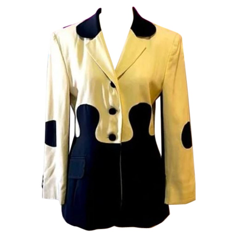 Moschino Cheap Chic Puzzle Piece Ivory Black Blazer For Sale