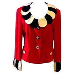 Vintage Moschino Cheap Chic Black Red White Flower Petal Jacket Blazer