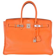 Hermes Birkin Bag 35cm Orange Swift Palladium Pre-Loved JaneFinds