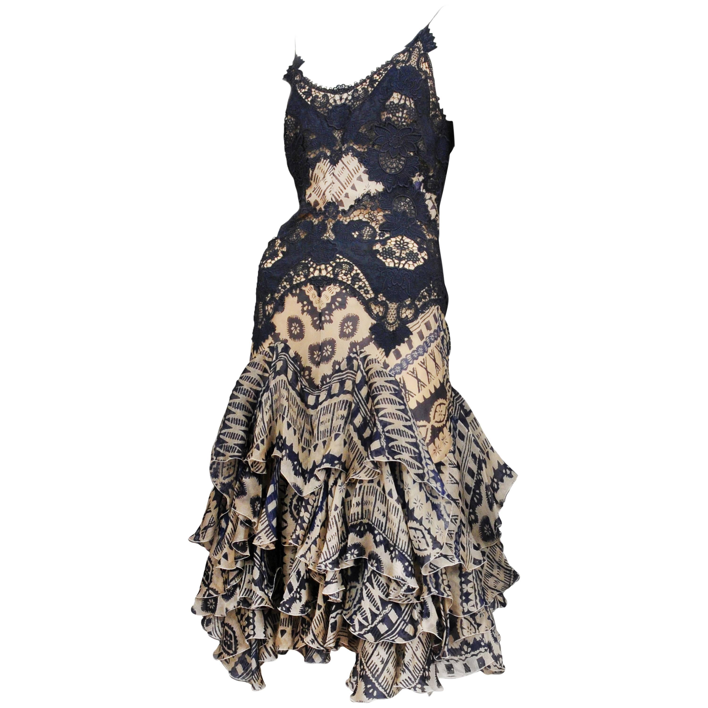 McQueen Printed Lace Dress 