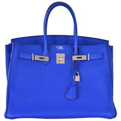Hermes 35cm Birkin Bag HSS Special Order Blue electric with Rose JaneFinds