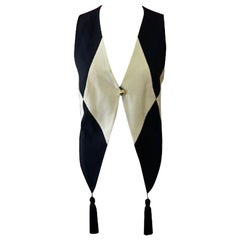 Moschino Black White / Ivory Harlequin Vest Tassels