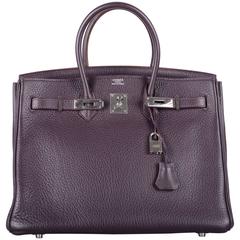 Hermes 35cm Birkin Bag Raisin Togo palladium hardware JaneFinds