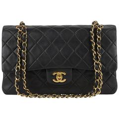 1990s Chanel Black Quilted Lambskin Vintage Medium Classic Double Flap Bag