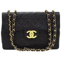 Chanel Black Quilted Lambskin Retro Maxi Jumbo Xl Flap Bag