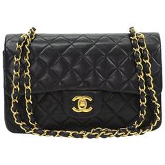 Vintage Chanel Black Quilted Lambskin Small Classic Double Flap Bag