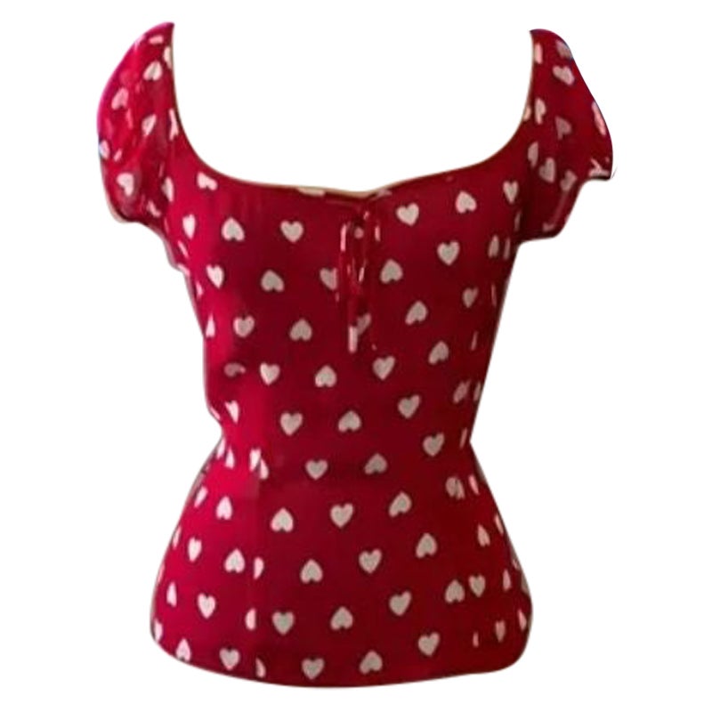 Moschino Red Heart Polka Dot Blouse